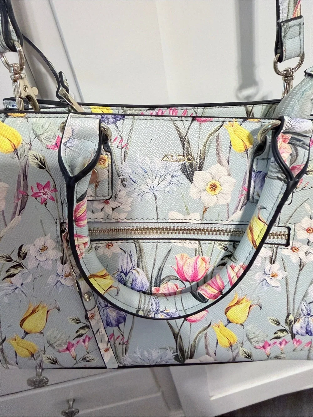 Aldo Light Blue Floral Top-Handle Shoulder Bag